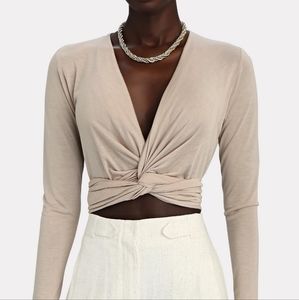 INTERMIX Mariana Tan Twist-Front Wrap Crop Top